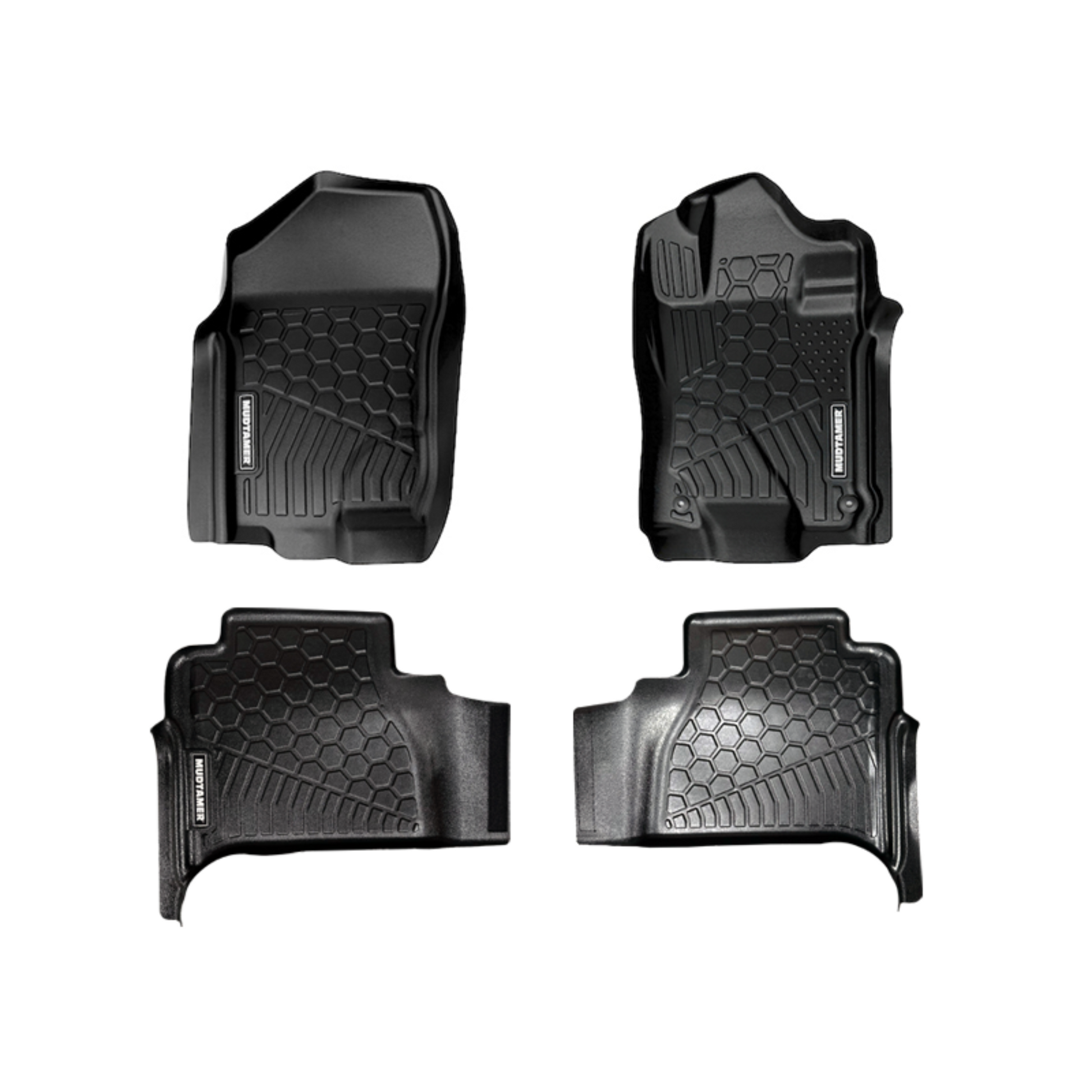 Full set of MUDTAMER floor mats for a Nissan Navara on a white background